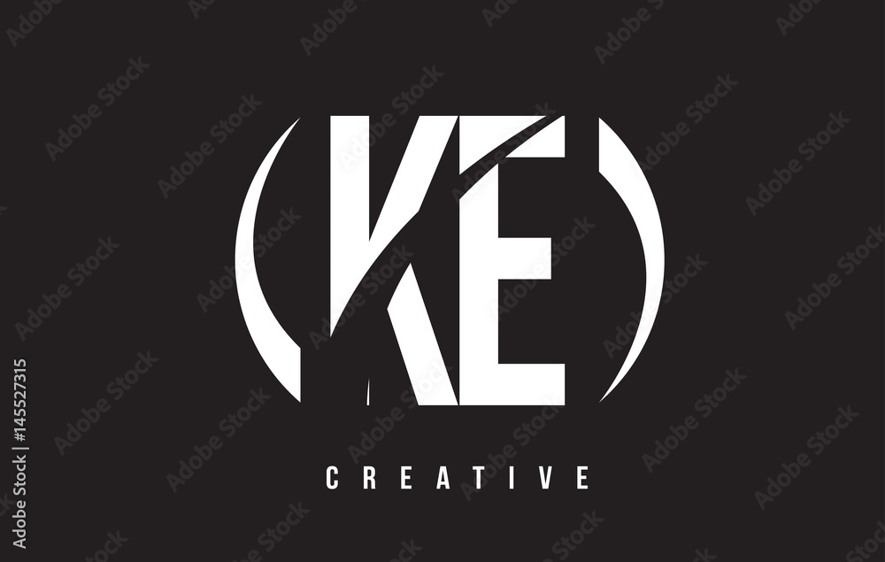 KE K E White Letter Logo Design with Black Background.