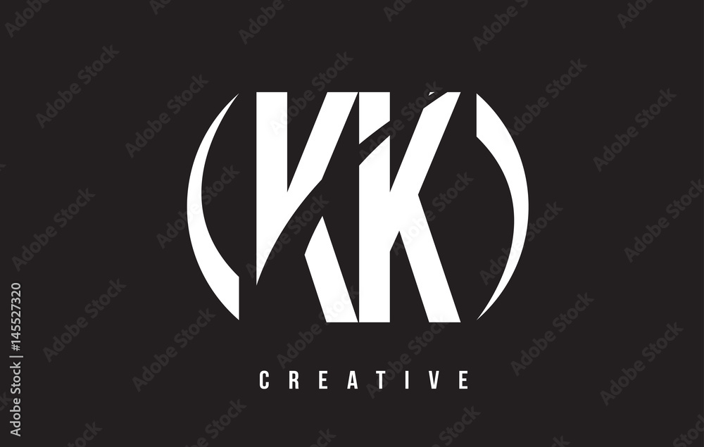 KK K K White Letter Logo Design with Black Background.