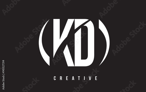 KD K D White Letter Logo Design with Black Background.