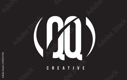 QQ Q Q White Letter Logo Design with Black Background.