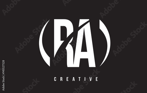 RA R Q White Letter Logo Design with Black Background.