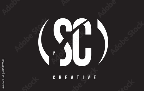 SC S C White Letter Logo Design with Black Background.