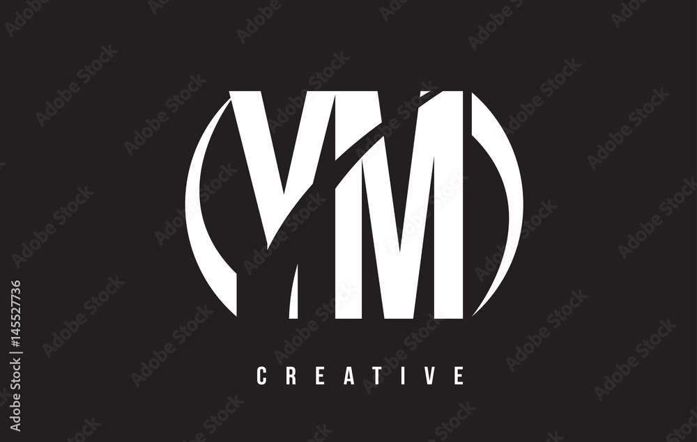 YM Y M White Letter Logo Design with Black Background.