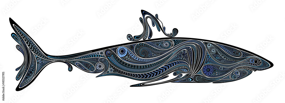 Fototapeta premium Vector blue shark of beautiful patterns