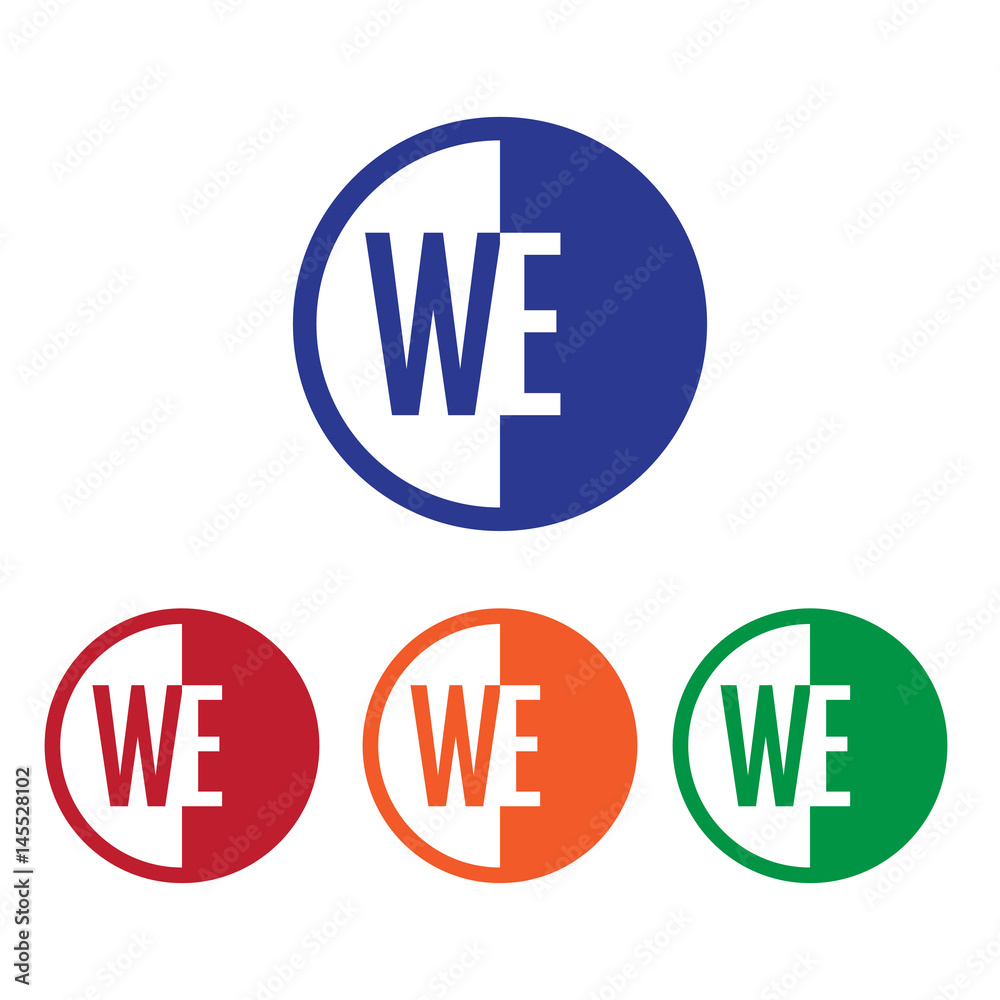 WE initial circle half logo blue,red,orange and green color WE initial circle half logo blue,red,orange and green color