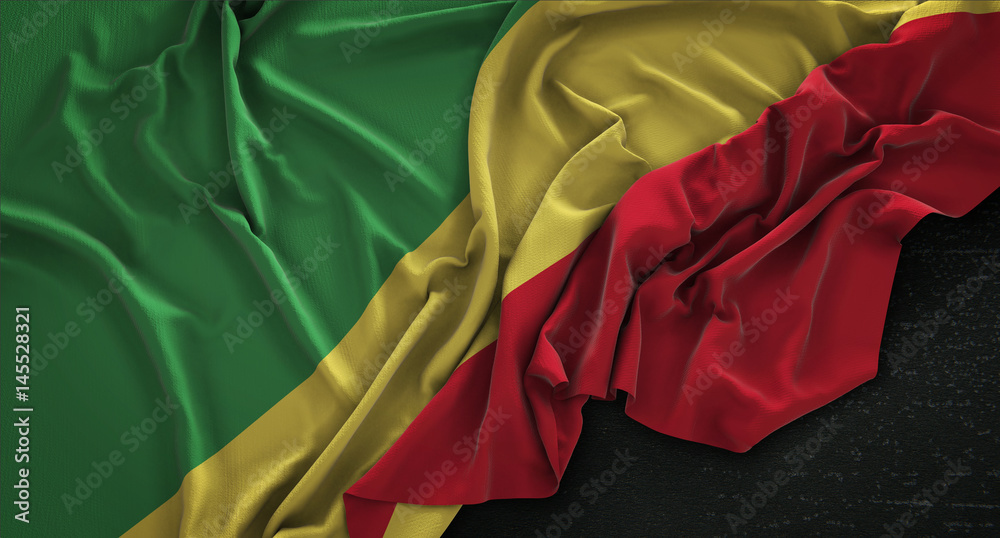 Republic of the Congo Flag Wrinkled On Dark Background 3D Render