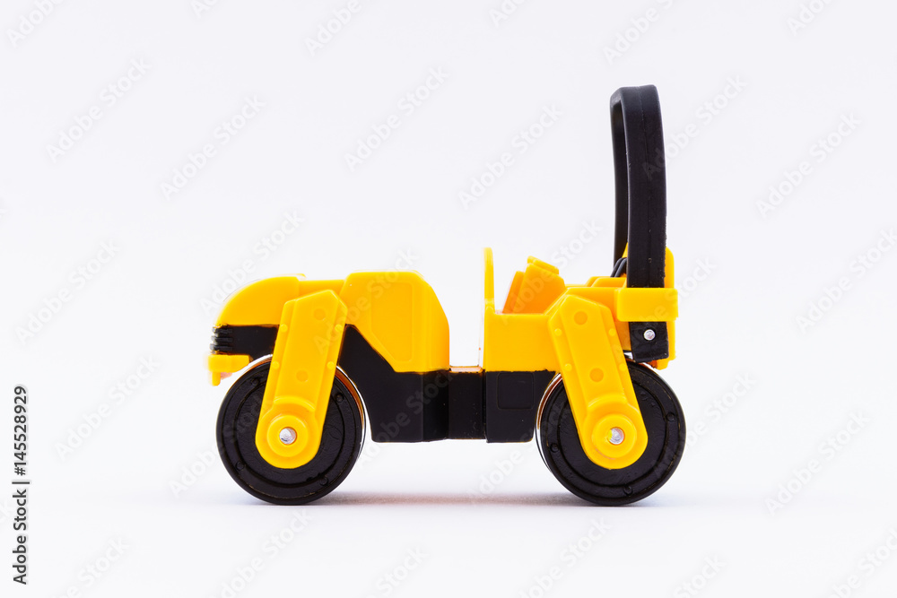 Isolated model of yellow steamroller on white background Isolated model of yellow steamroller on white background