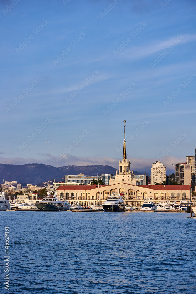 Fototapeta premium View of seaport in Sochi. RUSSIA