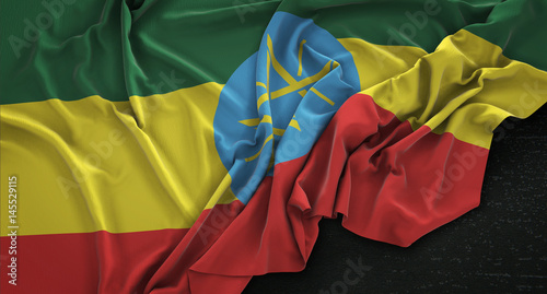 Ethiopia Flag Wrinkled On Dark Background 3D Render
