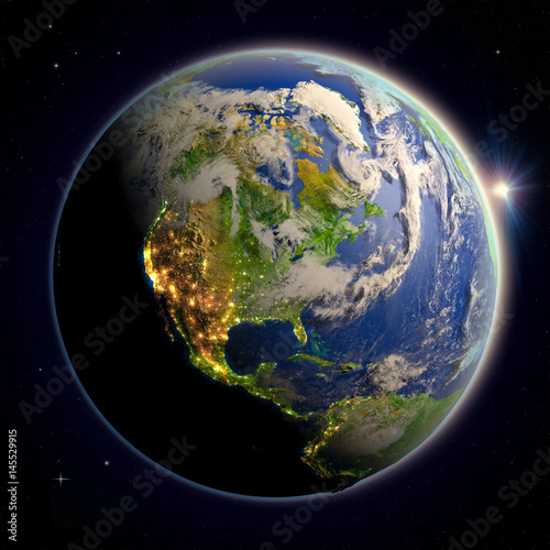 Fototapeta Naklejka Na Ścianę i Meble -  North America from space at twilight