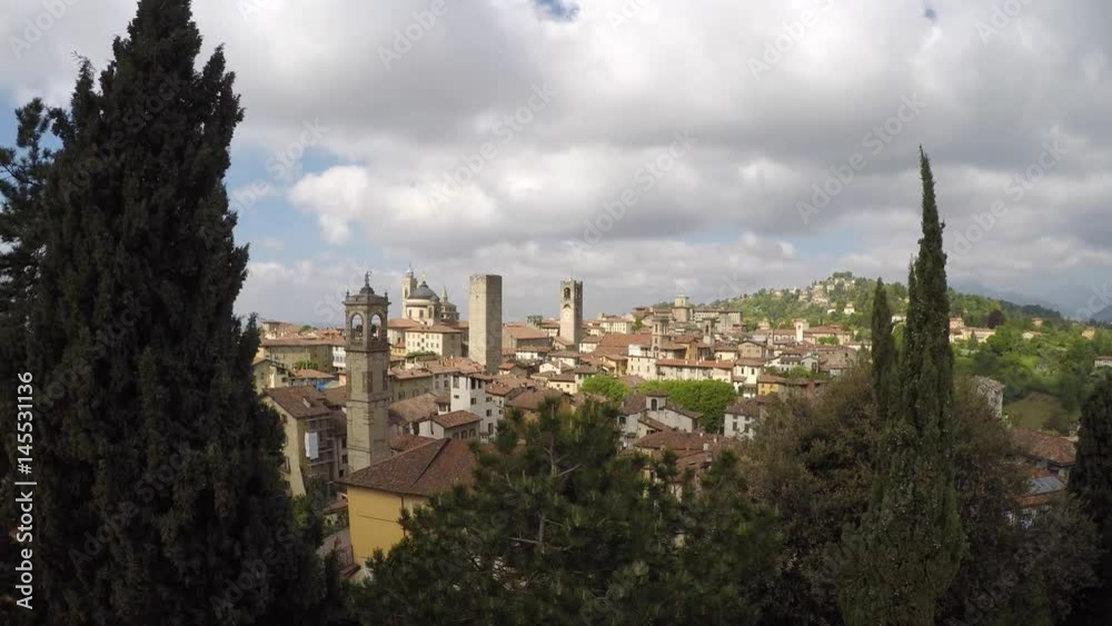Time Lapse Bergamo - Old city (Città Alta), Italy. Landscape on the city center, the group of old towers from the old fortress Time Lapse Bergamo - Old city (Città Alta), Italy. Landscape on the city center, the group of old towers from the old fortress