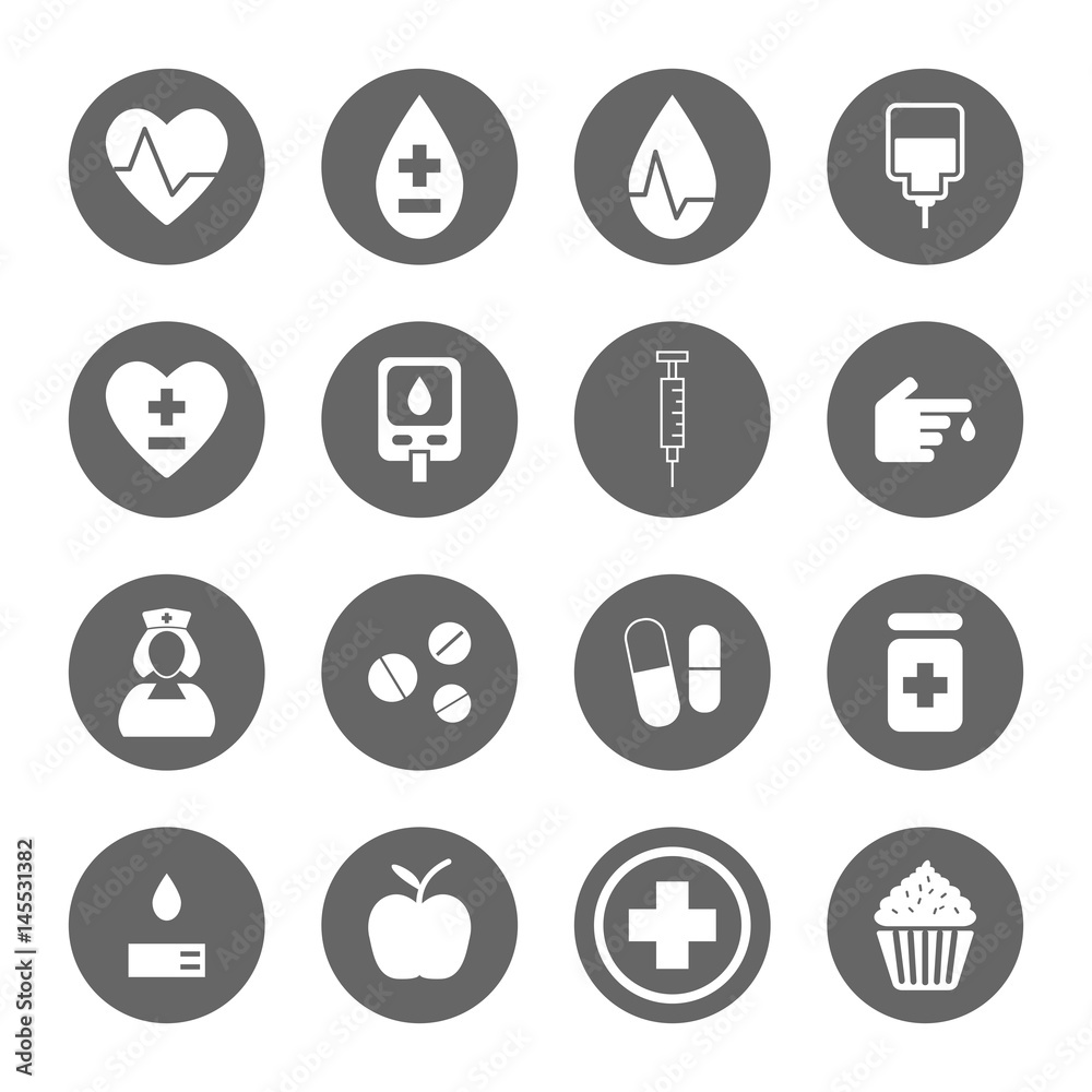 diabetes icons set