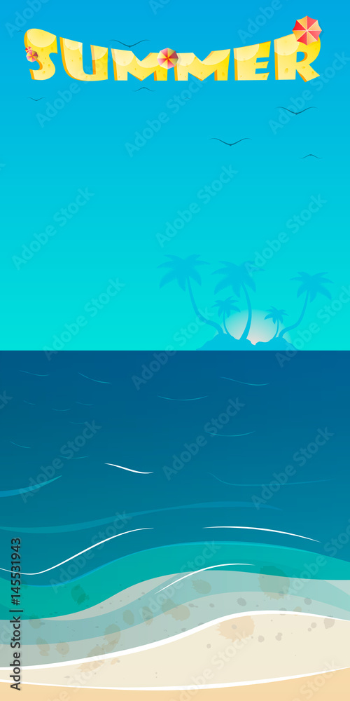 Summer background, vector illustration of the evening beach at s