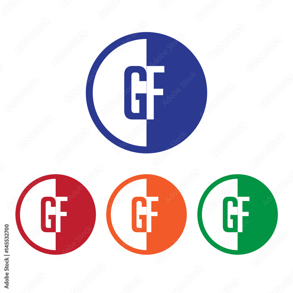 GF initial circle half logo blue,red,orange and green color