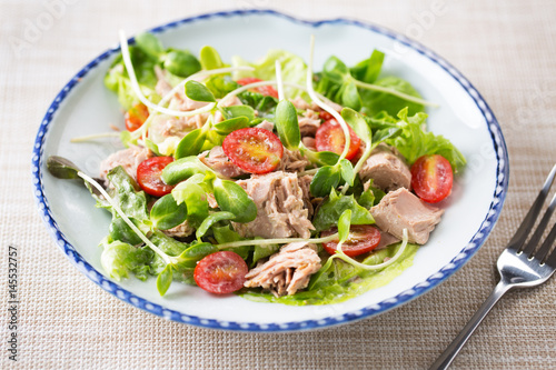 tuna salad with sunflower sprout,tomato lettuce for healthy