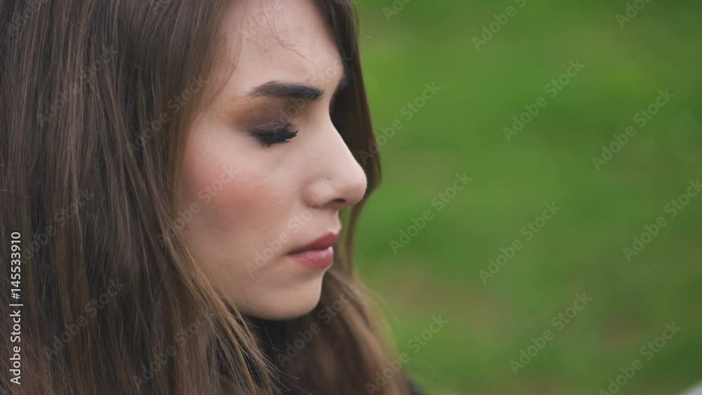 Profile of beautiful and sad woman thoughtful Profile of beautiful and sad woman thoughtful