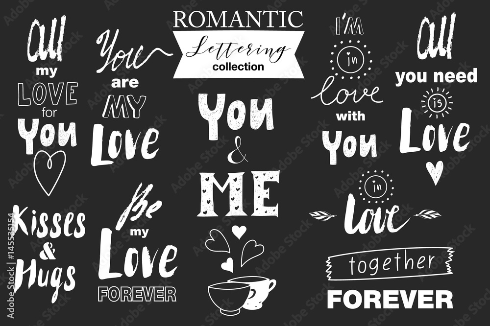 Doodle lettering set about love