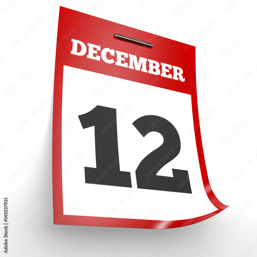 December 12. Calendar on white background. December 12. Calendar on white background.