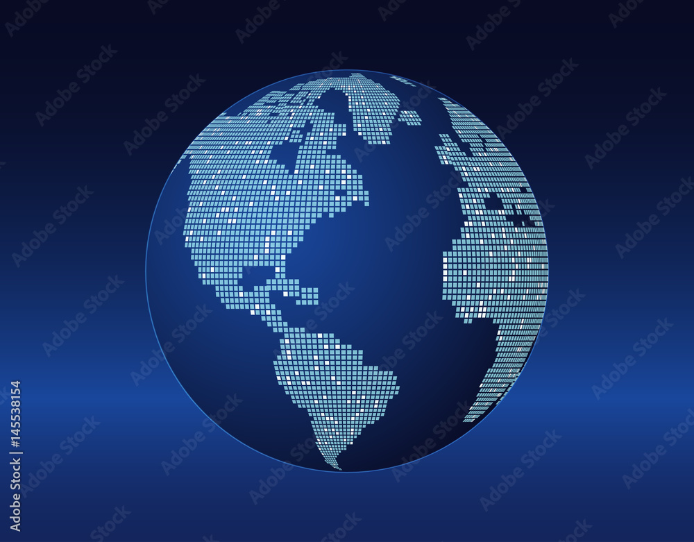 concept of the planet earth with bright spots. World globe on blue. geometric design