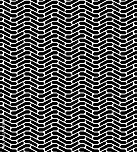 Black and white tire tread protector track abstract geo seamless pattern, vector