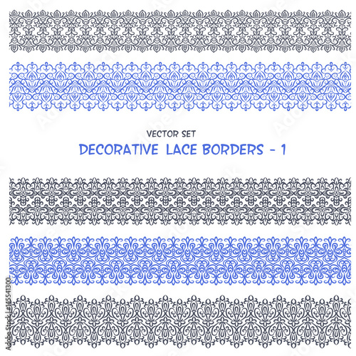 Decorative floral lace ethnic borders. Can be used for backgrounds, packaging, invitations,vintage cards, wrapping paper. Vintage design seamless elements photo