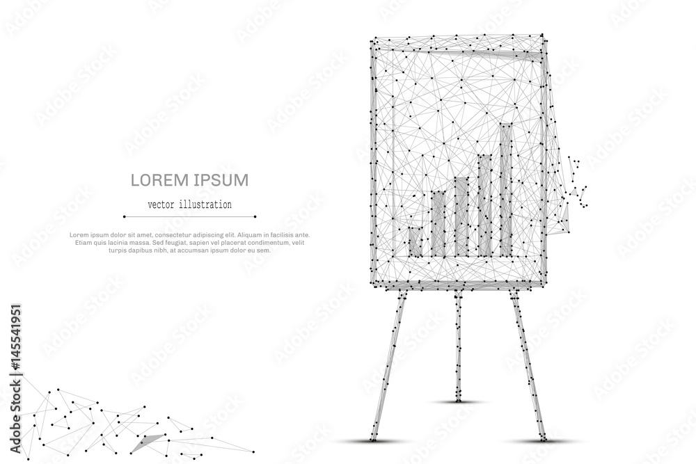 Abstract mash line and point Flip chart with diagram on white background with an inscription. Starry sky or space, consisting of stars and the universe. Vector business illustration