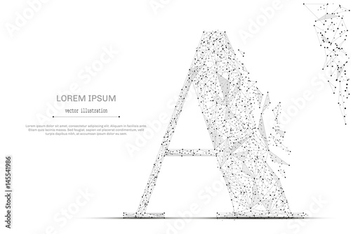 Abstract mash line and point the letter A on white background with an inscription. Starry sky or space, consisting of stars and the universe. Vector business illustration