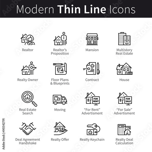 Real estate realtor deals full icon set