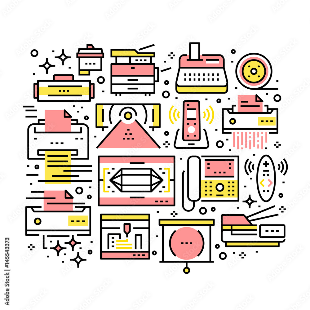 Fototapeta premium Collage of modern office electronics and devices