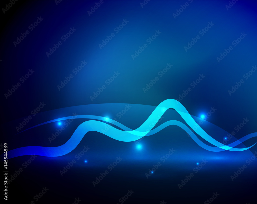 Glowing magic wave line with light effects in darkness