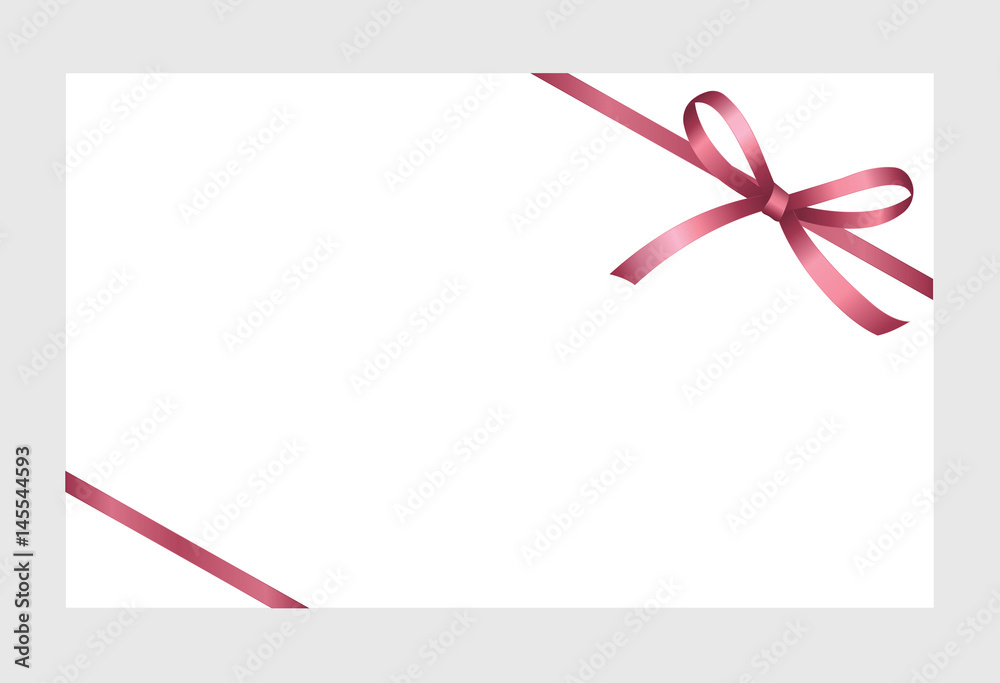 Gift Card With Pink Ribbon And A Bow on white background. Gift Voucher Template. Vector image. Gift Card With Pink Ribbon And A Bow on white background. Gift Voucher Template. Vector image.