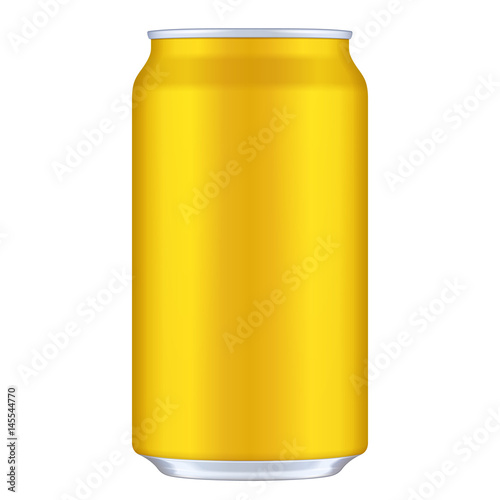 Yellow, Orange, Golden Blank Metal Aluminum 330ml Beverage Drink Can. Illustration Isolated. Mock Up Template Ready For Your Design. Vector EPS10