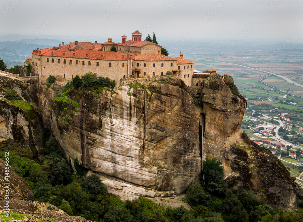 The Monastery of St. Stephen with a small church at the complex of  Meteora monasteries in Greece