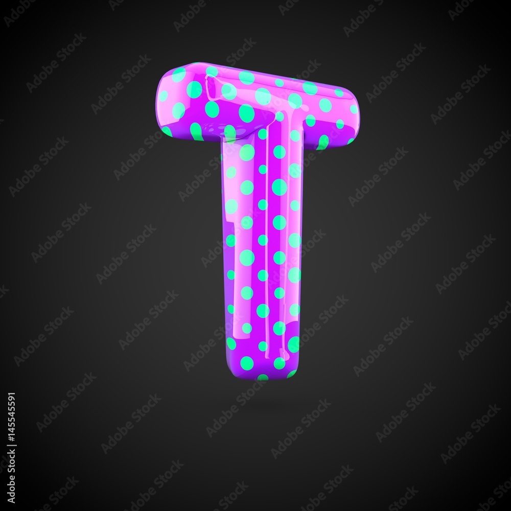 Violet alphabet letter T uppercase with blue dots isolated on white background. Violet alphabet letter T uppercase with blue dots isolated on white background.