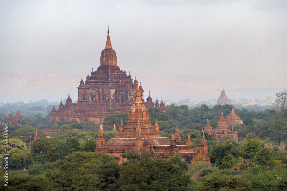 Temples in Bagan at sunset, Myanmar