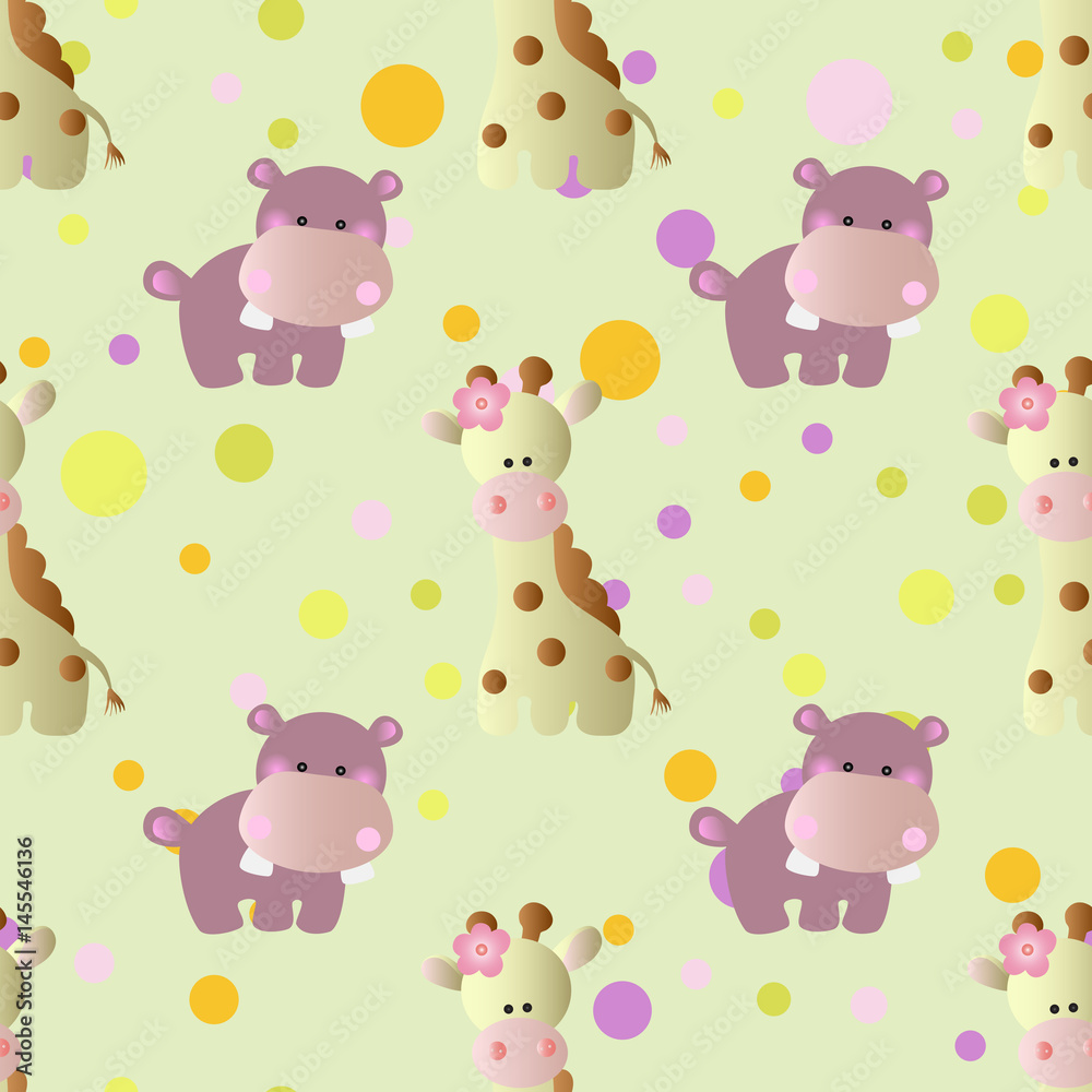 pattern with cartoon cute toy baby behemoth