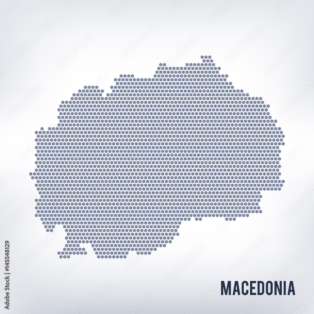 Vector hexagon map of Macedonia on a gray background
