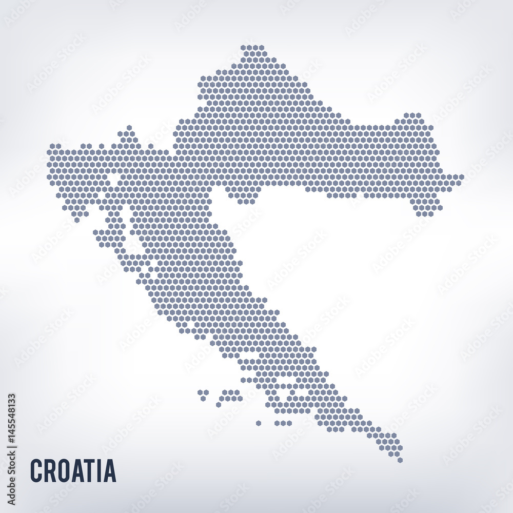 Vector hexagon map of Croatia on a gray background