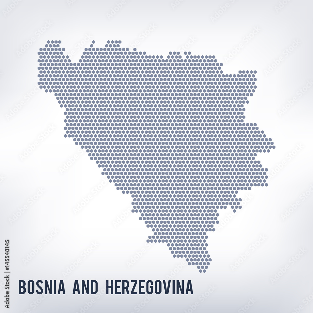 Vector hexagon map of Bosnia and Herzegovina on a gray background
