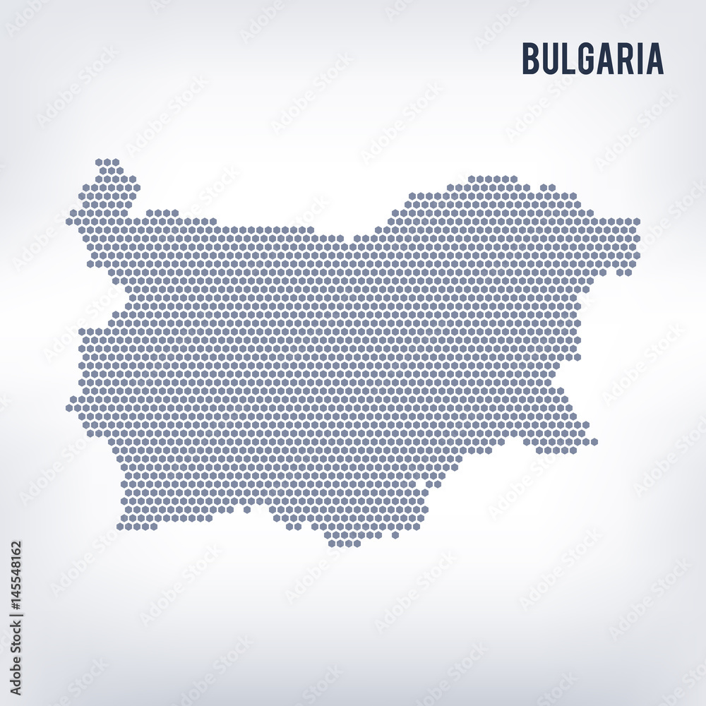 Vector hexagon map of Bulgaria on a gray background