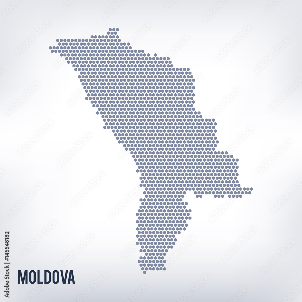 Vector hexagon map of Moldova on a gray background
