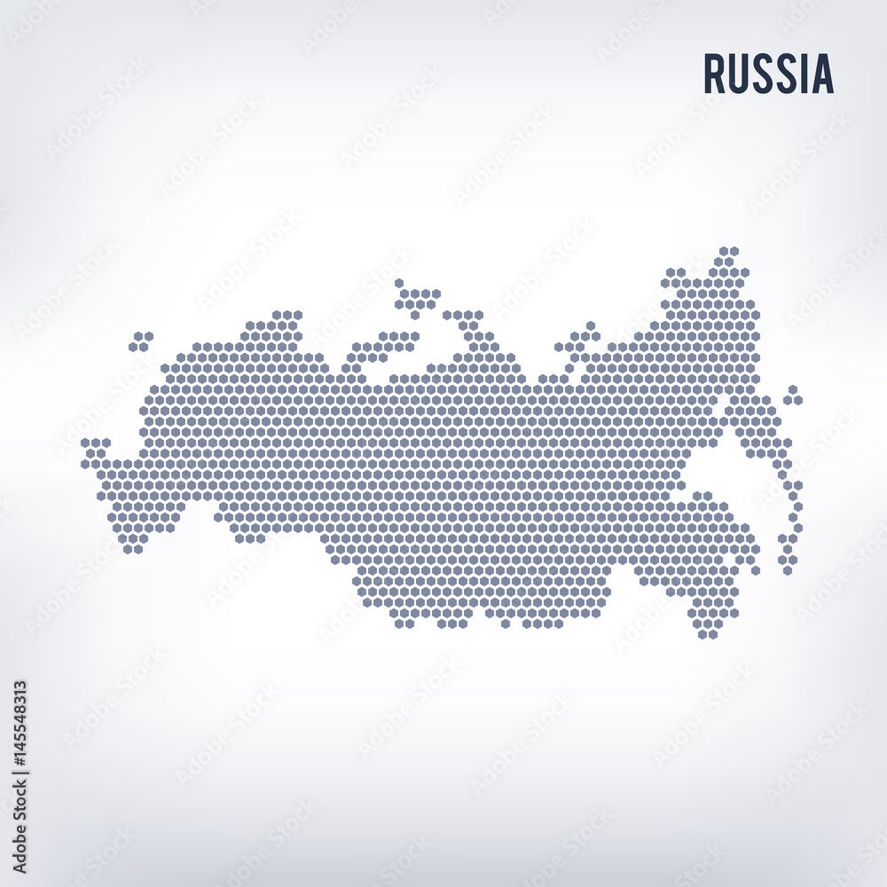 Vector hexagon map of Russia on a gray background