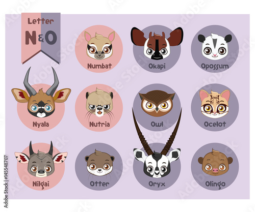 Animal portrait alphabet - Letter N and O