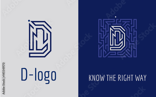 Creative logo for corporate identity of company: letter D. The logo symbolizes labyrinth, choice of right path, solutions. Suitable for consulting, financial, construction, road companies, quests.