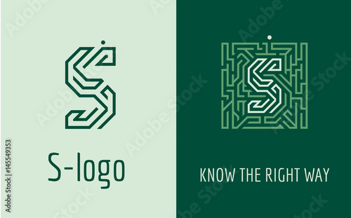 Creative logo for corporate identity of company: letter S. The logo symbolizes labyrinth, choice of right path, solutions. Suitable for consulting, financial, construction, road companies, quests.