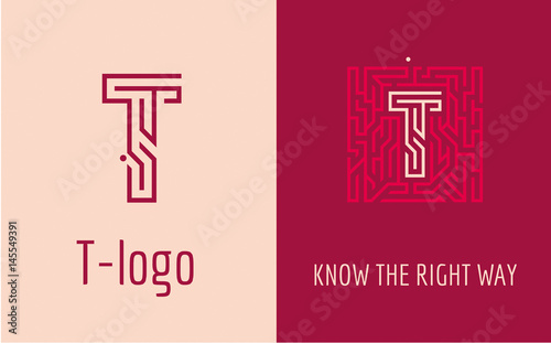 Creative logo for corporate identity of company: letter T. The logo symbolizes labyrinth, choice of right path, solutions. Suitable for consulting, financial, construction, road companies, quests.