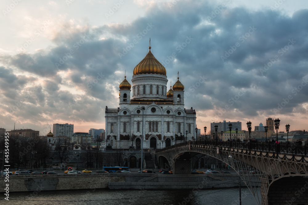 Orthodox church of Christ the Savior on sunset, Moscow, Russia