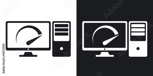 Vector speed test computer icon. Two-tone version on black and white background