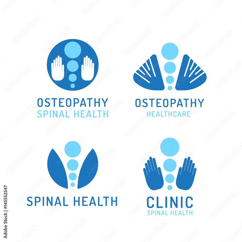 Fototapeta premium Set of vector logos of the preservation of health and treatment of back pain is drawn in flat style isolated on white background