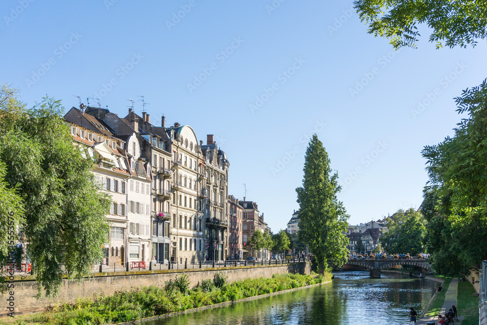 STRASBOURG, FRANCE - August 23, 2016 : Street view of Traditional houses in Strasbourg,  Alsace. is the official seat of the European Parliament, Located close to the border with Germany